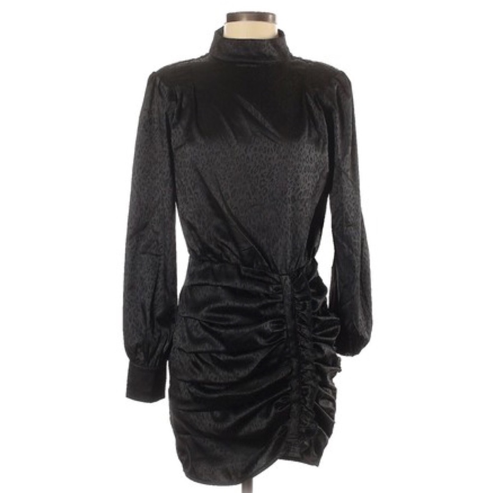 TOBI High Neck Long Sleeve Satin Leopard Cinched Dress XS Preowned